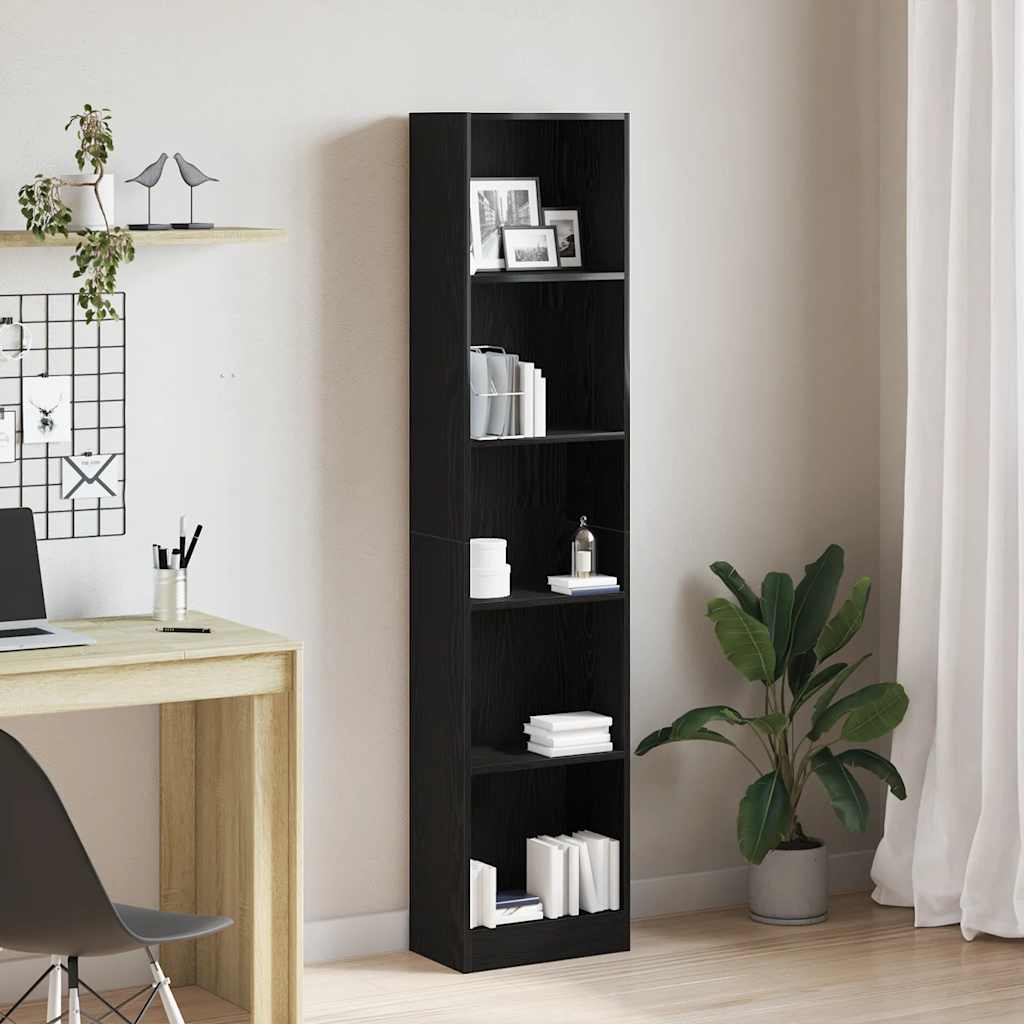 Bookcase Black Oak 40x24x176 cm Engineered Wood